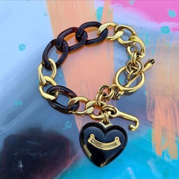 Juicy Couture Y2K Root Beer Gold Plated Heart Vintage Charm Bracelet&Necklace Se - Picture 6 of 9